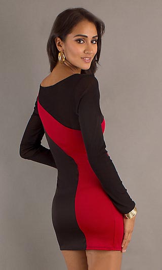 Short Two Tone Long Sleeve Dress